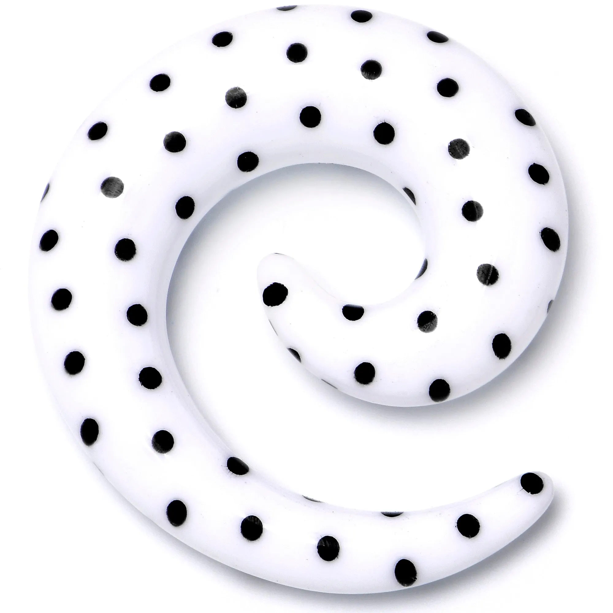 0 Gauge White Acrylic Polka Dots Black Spiral Taper Set