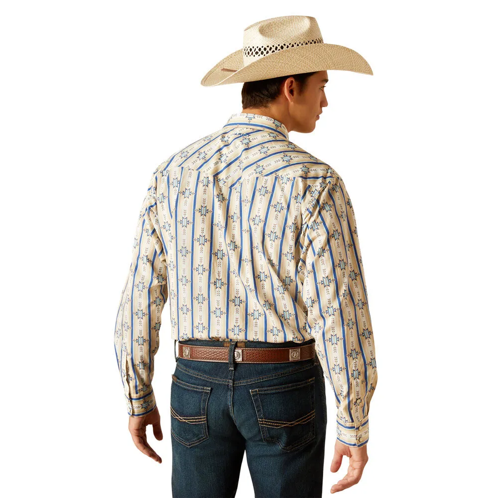 10048540 Ariat Men's Preston Long Sleeve Snap Shirt - Tan and Blue Print