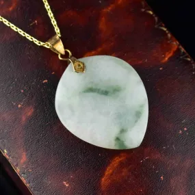 14K Gold Moss in Snow Jade Heart Pendant Necklace