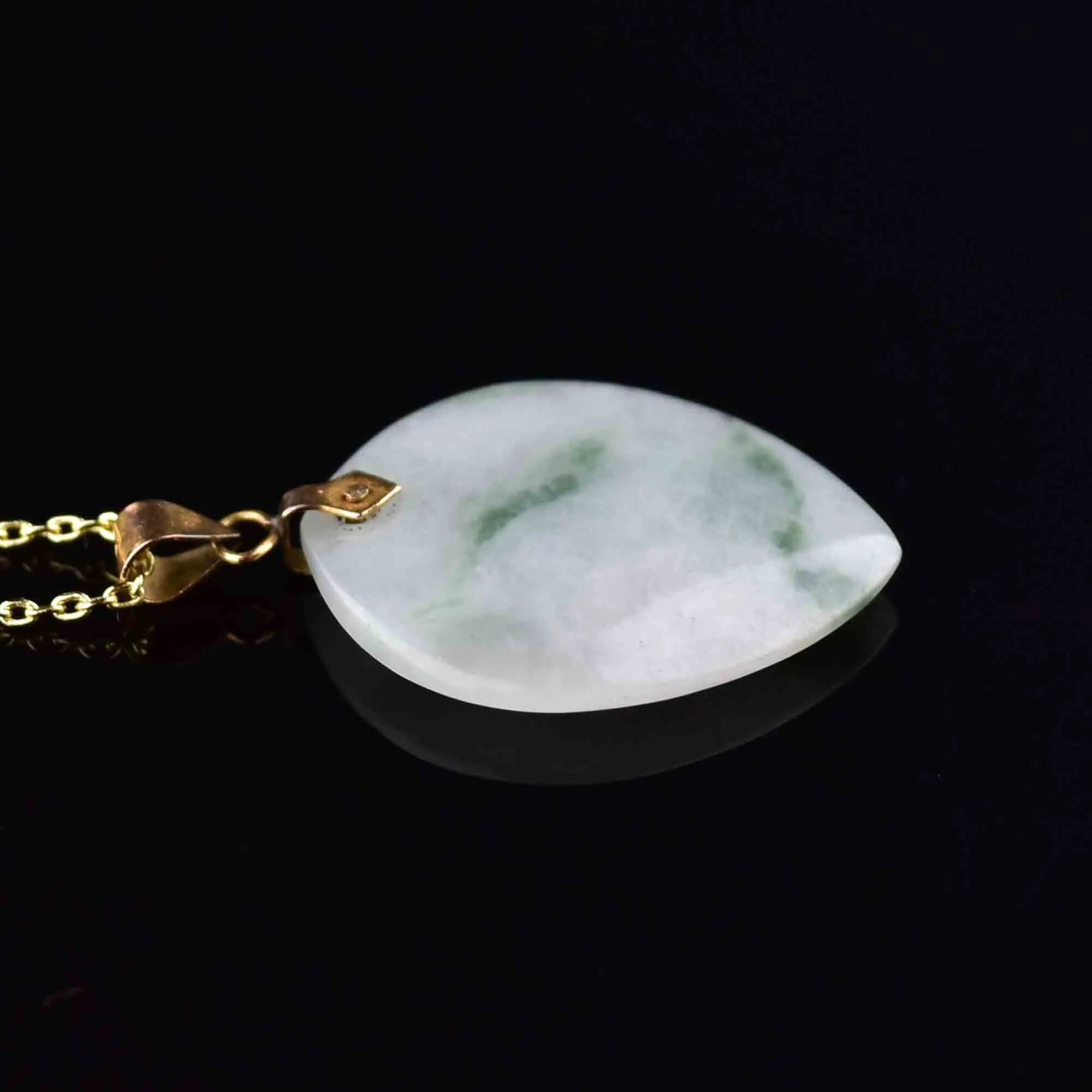 14K Gold Moss in Snow Jade Heart Pendant Necklace