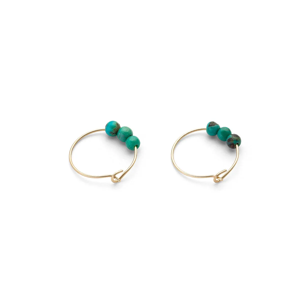 14k Gold Turquoise Charm Hoop Earrings