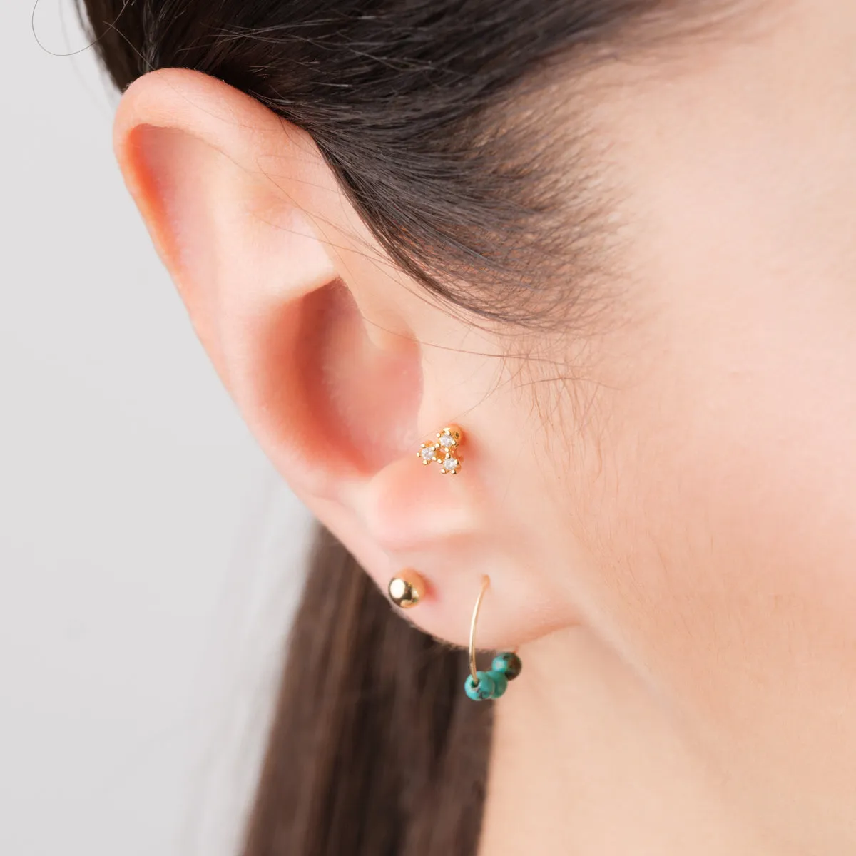 14k Gold Turquoise Charm Hoop Earrings