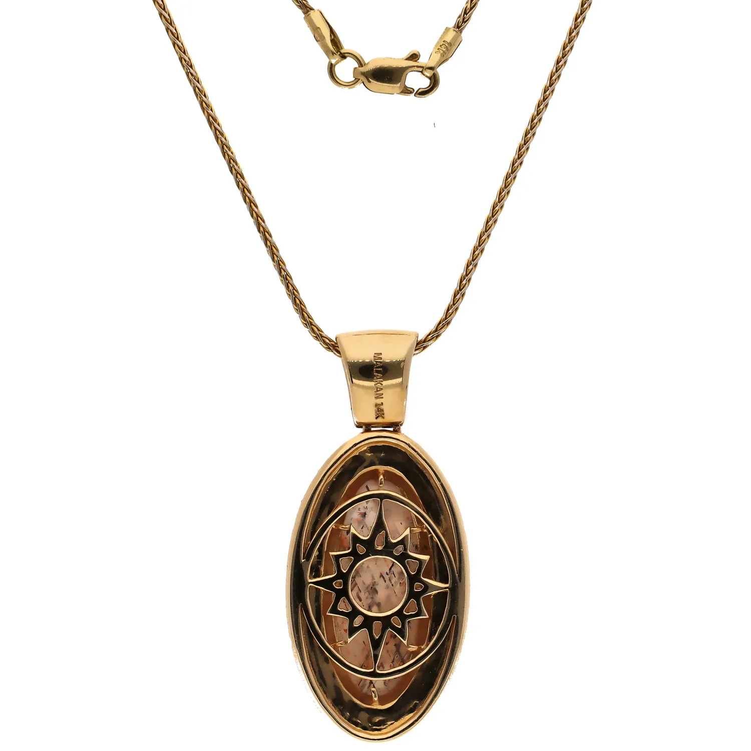 14K Yellow Gold Oval Sandstone Sapphires Garnets and Diamonds Pendant Necklace