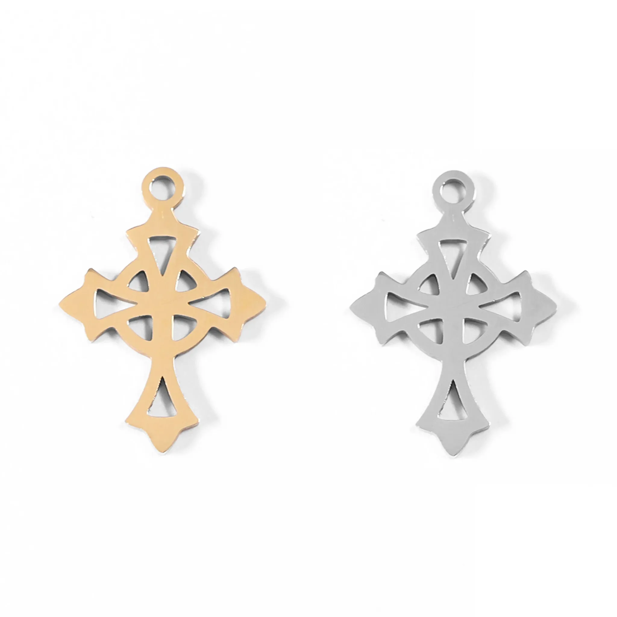 18K Gold PVD Stainless Steel Celtic Cross Charm / PDL0042