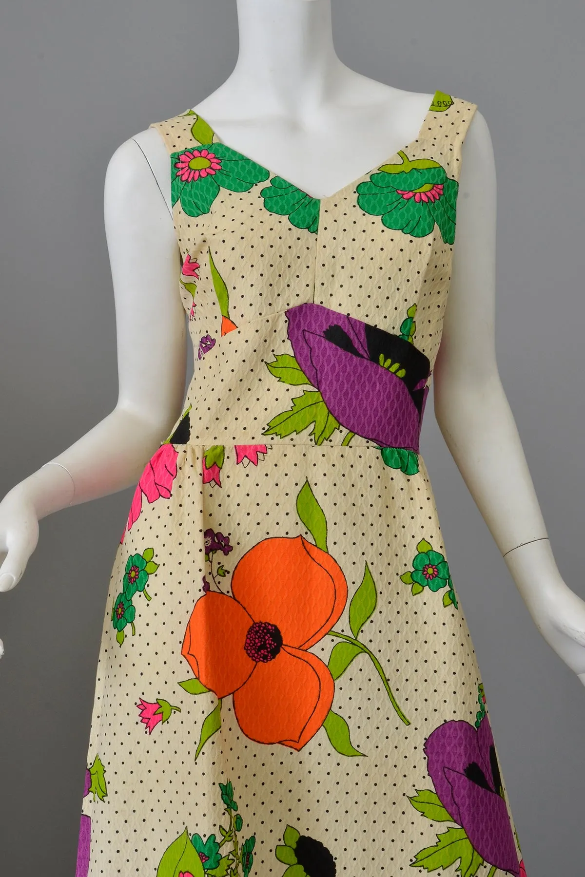 1960s 70s Flower Power Maxi Sundress