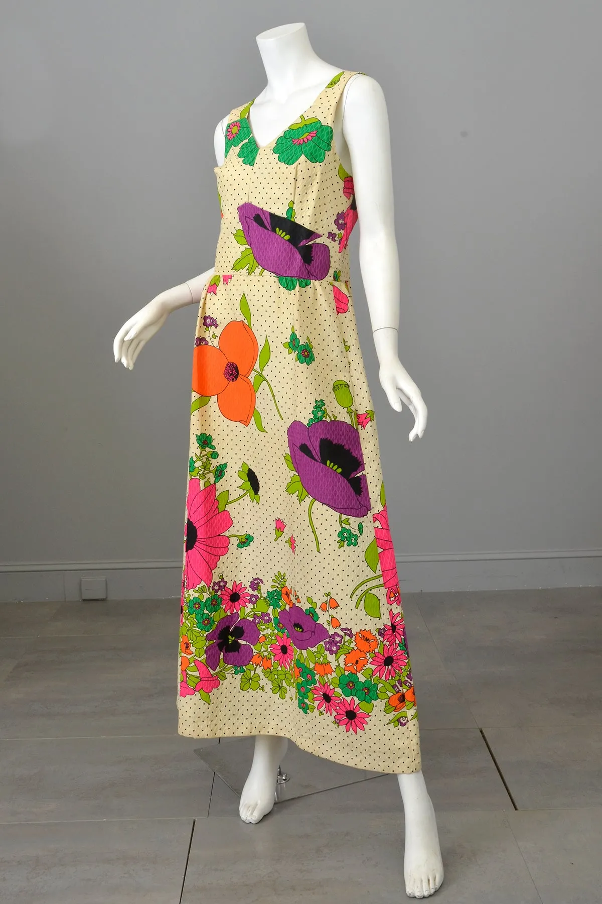 1960s 70s Flower Power Maxi Sundress