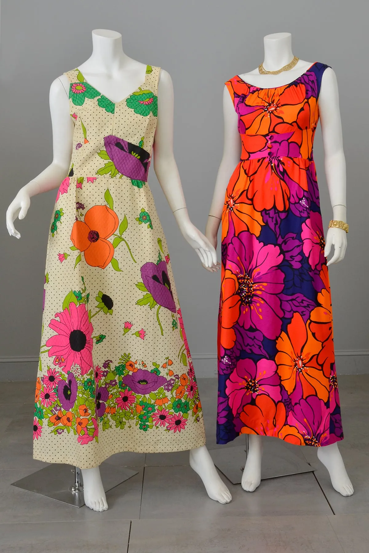 1960s 70s Flower Power Maxi Sundress