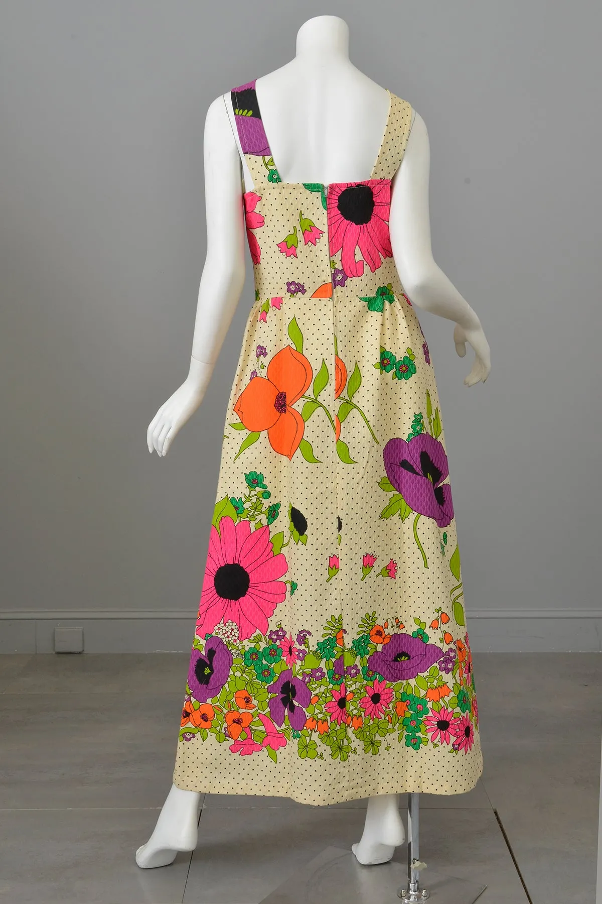 1960s 70s Flower Power Maxi Sundress