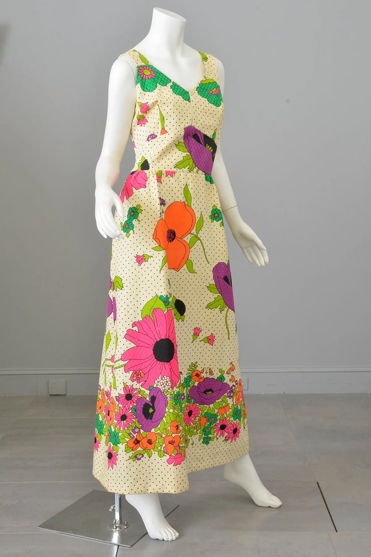 1960s 70s Flower Power Maxi Sundress