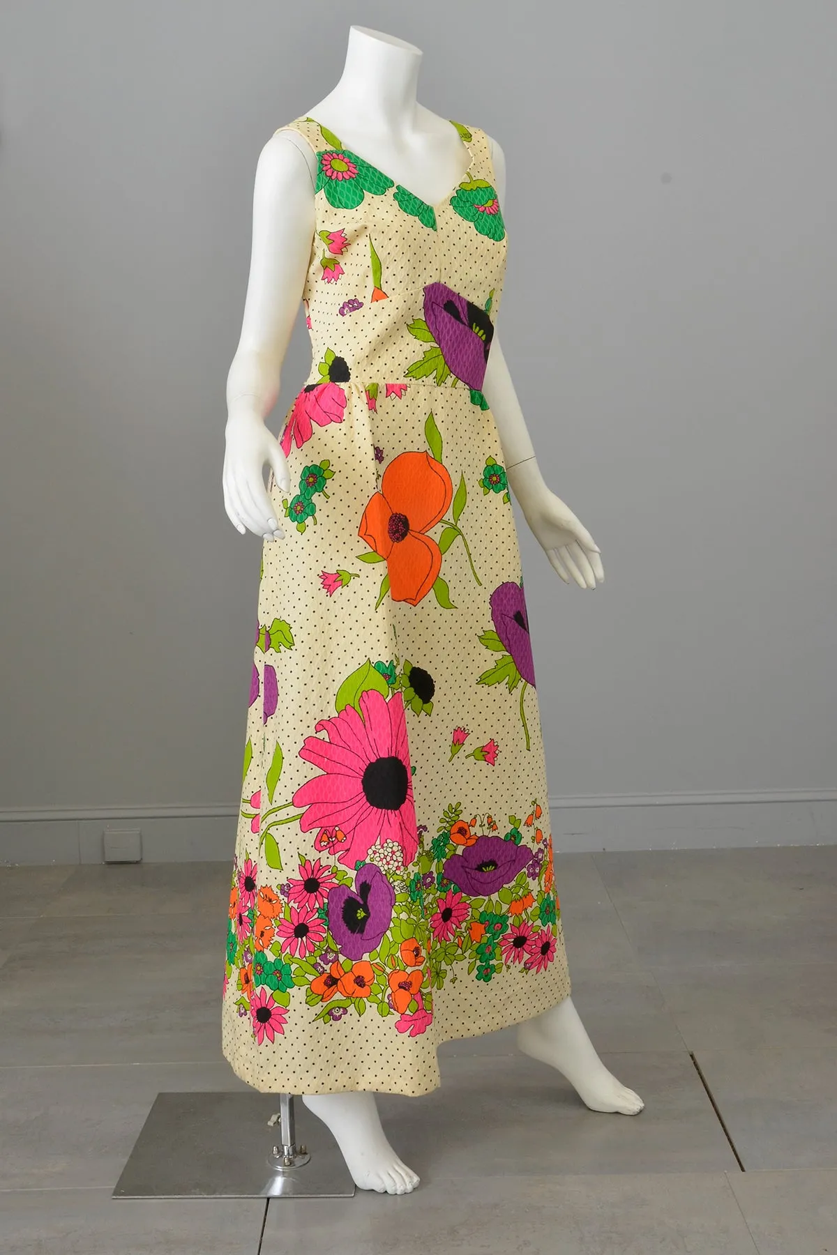 1960s 70s Flower Power Maxi Sundress