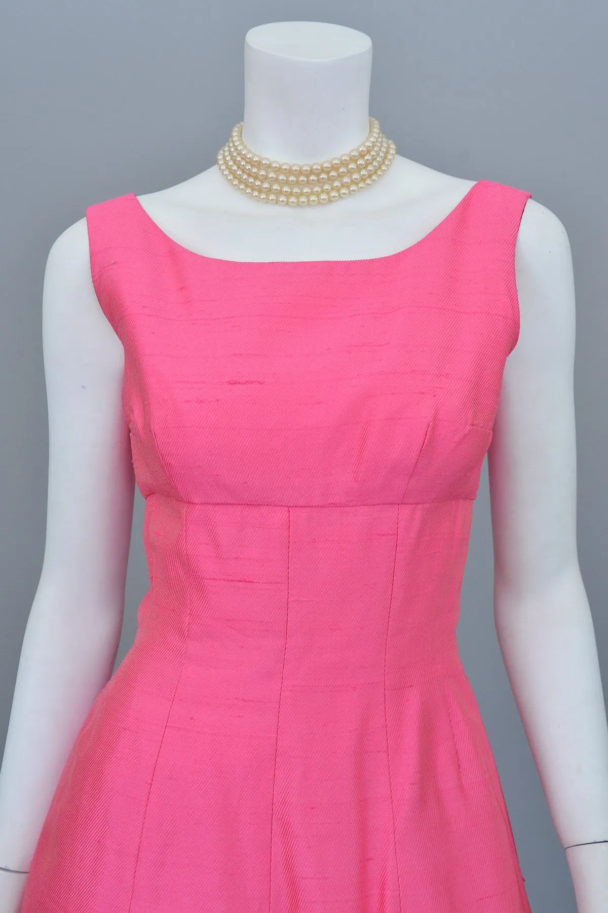 1960s Hot Pink Empire Wiggle Dress with Matching Bow Bolero