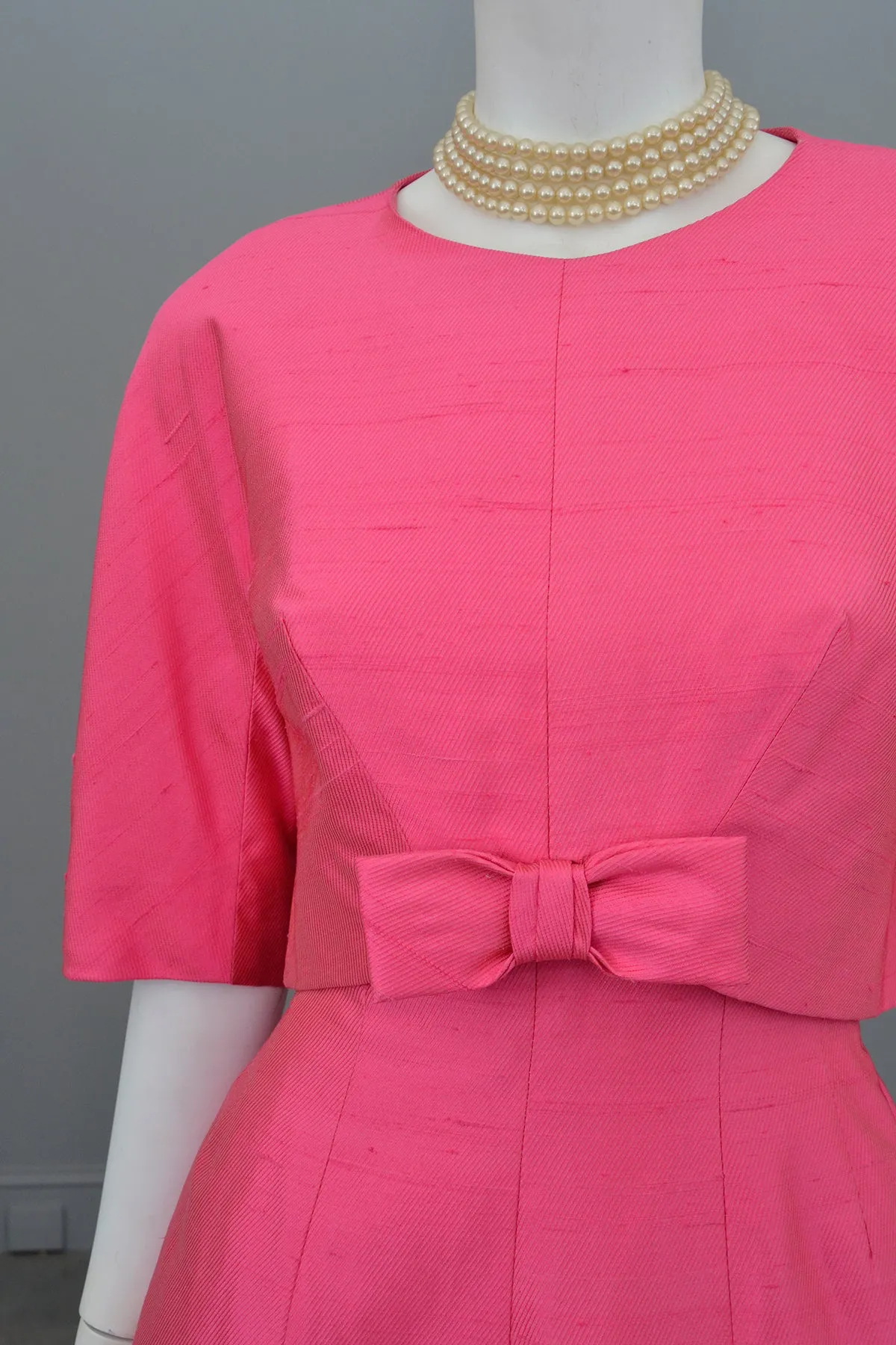 1960s Hot Pink Empire Wiggle Dress with Matching Bow Bolero