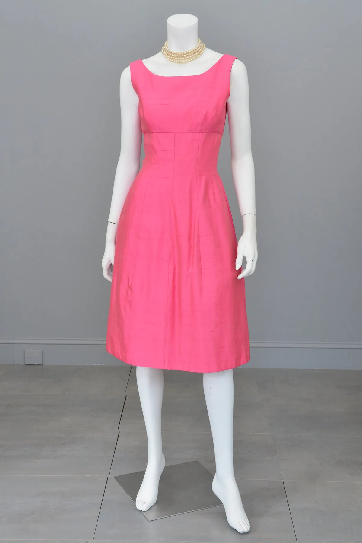 1960s Hot Pink Empire Wiggle Dress with Matching Bow Bolero