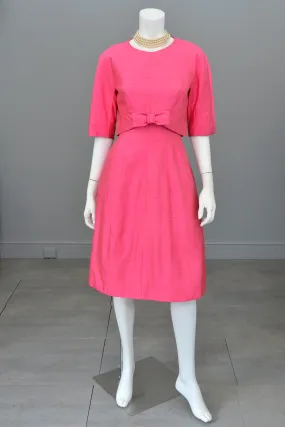 1960s Hot Pink Empire Wiggle Dress with Matching Bow Bolero