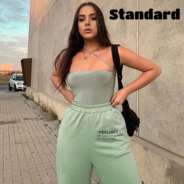 2021 Women's Sexy High Waist Loose Fleece Sweatpants With Pockets Korean Style Size M