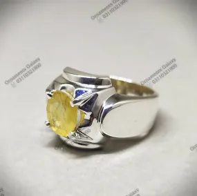 3 CT Fancy Oval Cut Yellow Saphire Ring Handmade Pukhraj Ring Artisan Ring Sterling Silver 925 Handcrafted Ring