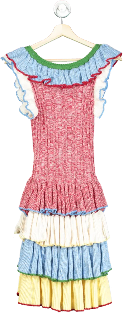 3 Shun Multicolour Ruffled Knit Dress UK S