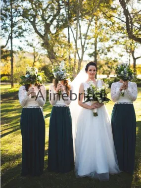 A-line Top Lace Long Sleevs Elegant Modest Bridesmaid Dresses AB4226