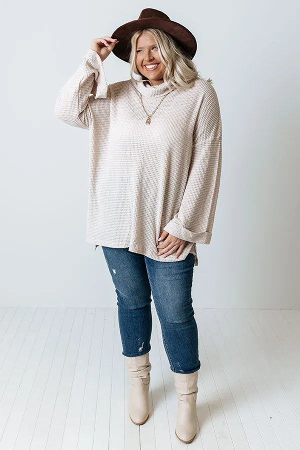 Acorn Kisses Waffle Knit Tunic In Beige Curves