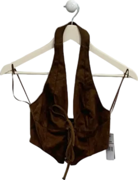 AFRM Mocha Brown Suede Lace-Up Halter Top UK XS