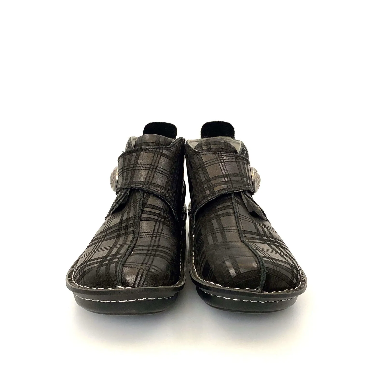 Alegria Womens Size 38 Black Plaid Caiti Booties Hook & Loop Closure