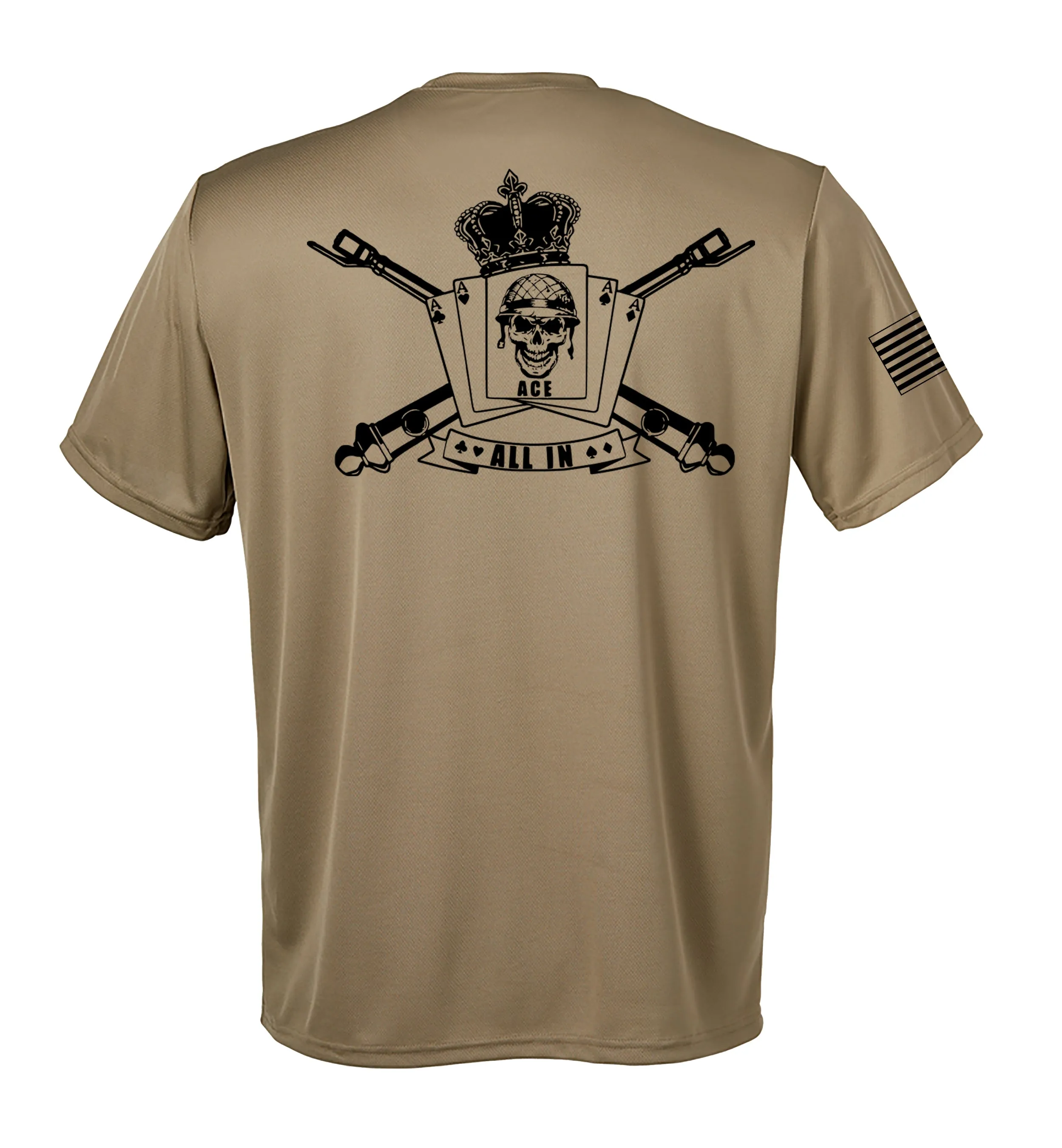 Alpha Battery Performance Coyote Tan Closed Mesh Unisex Shirt (Black Design). This shirt is NOT approved for PT