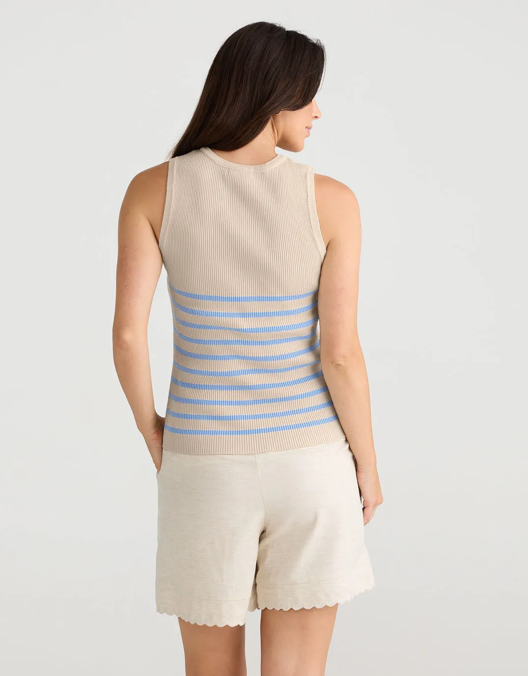 Amba Stripe Tank - Ecru/Blue