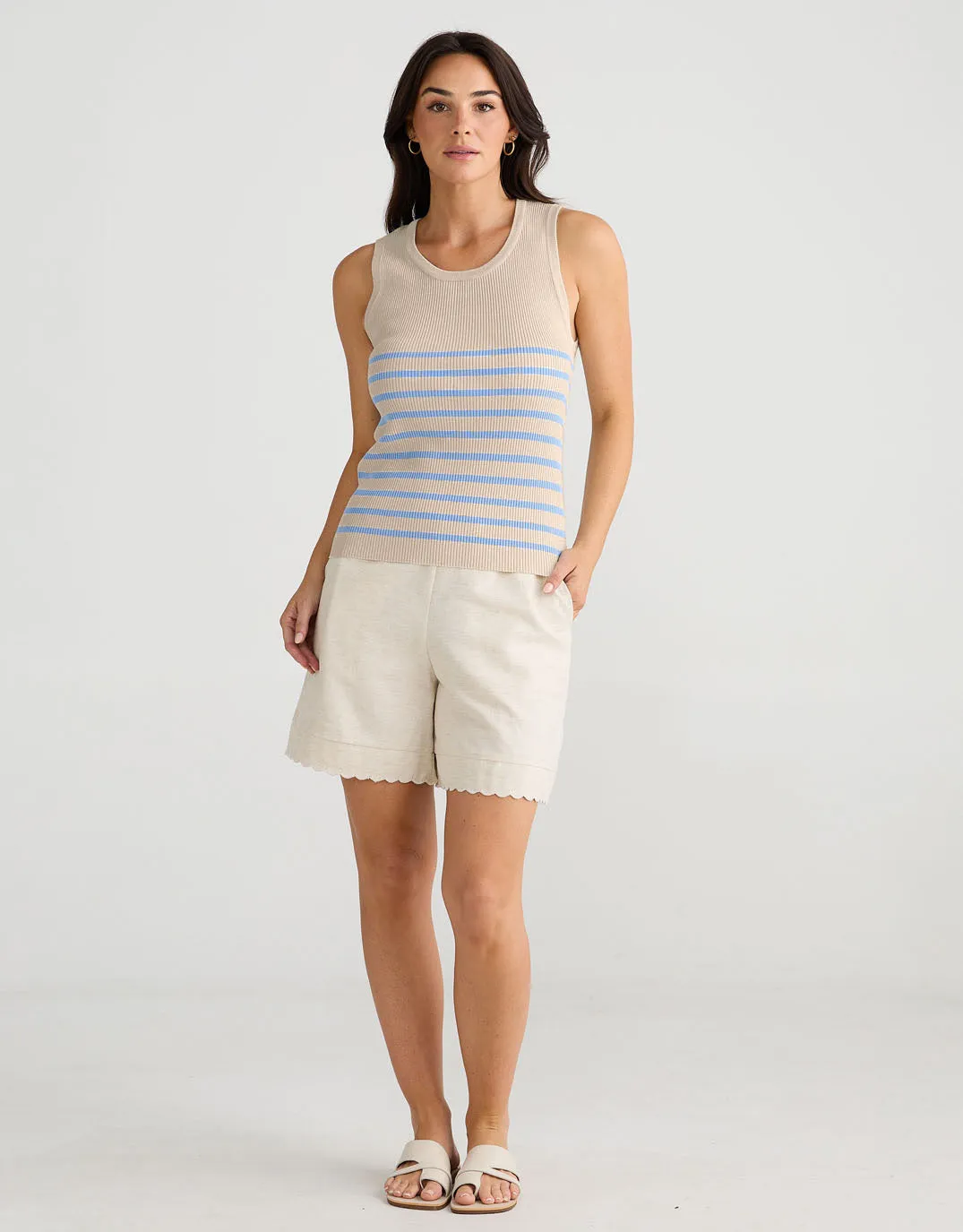 Amba Stripe Tank - Ecru/Blue