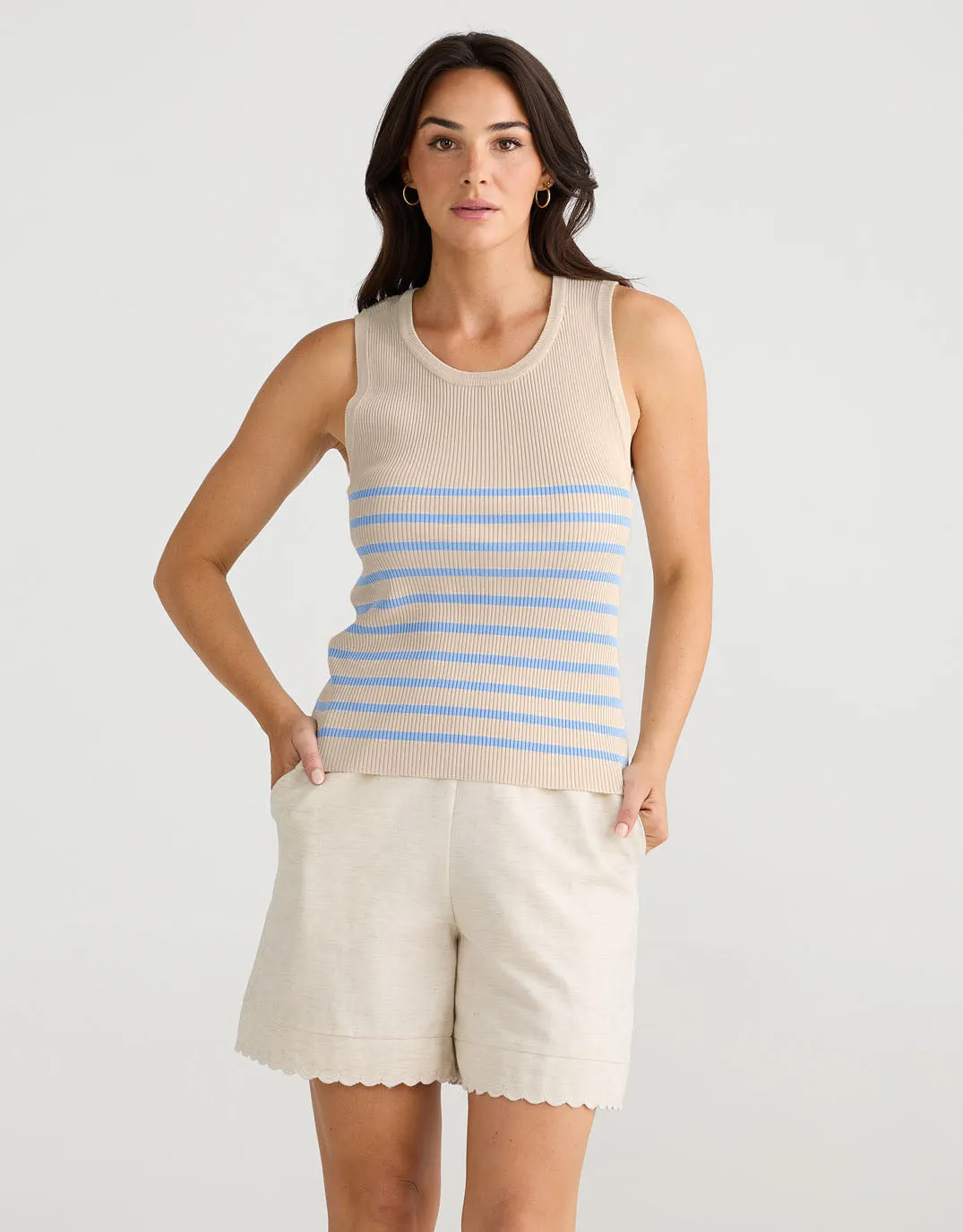 Amba Stripe Tank - Ecru/Blue