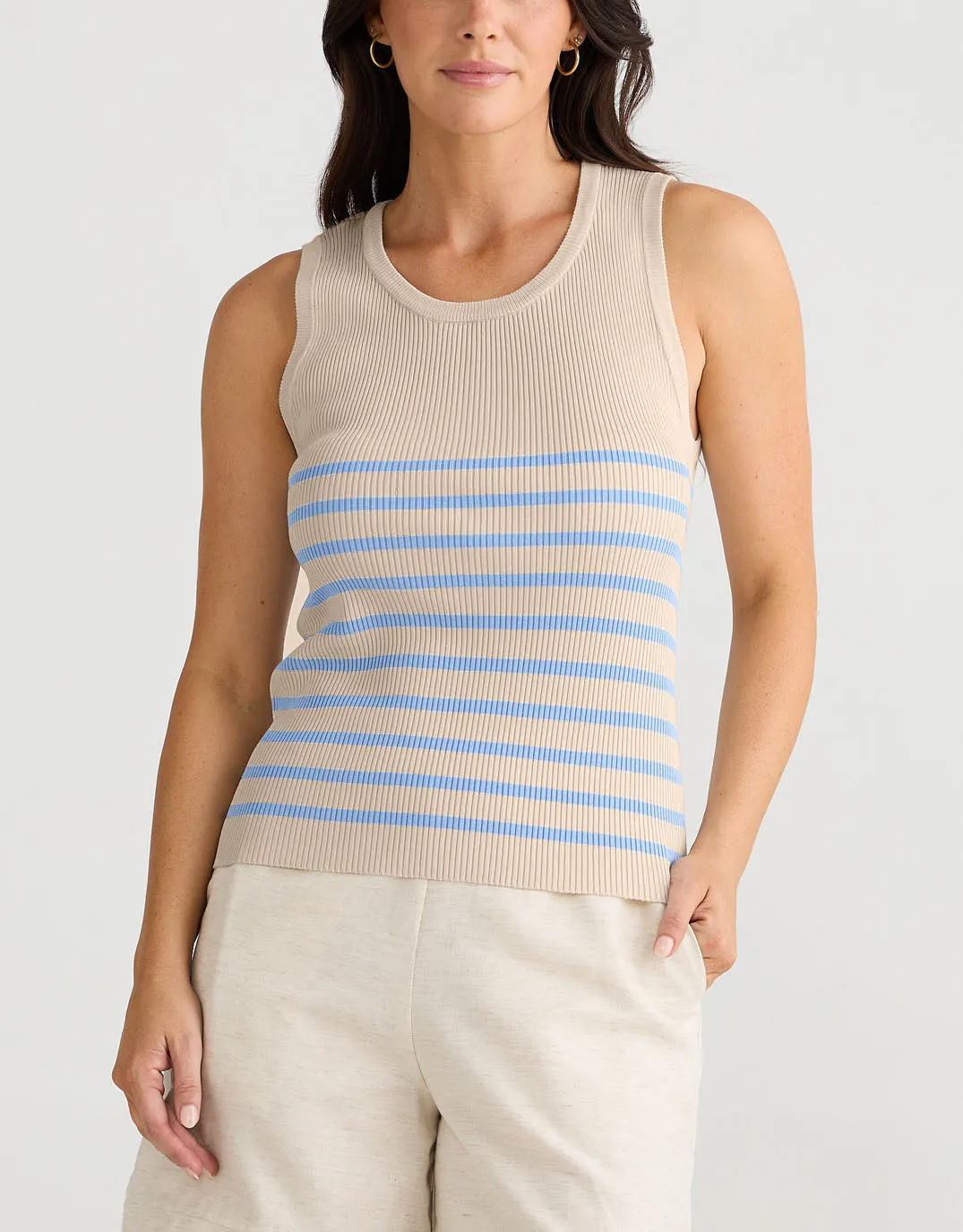 Amba Stripe Tank - Ecru/Blue