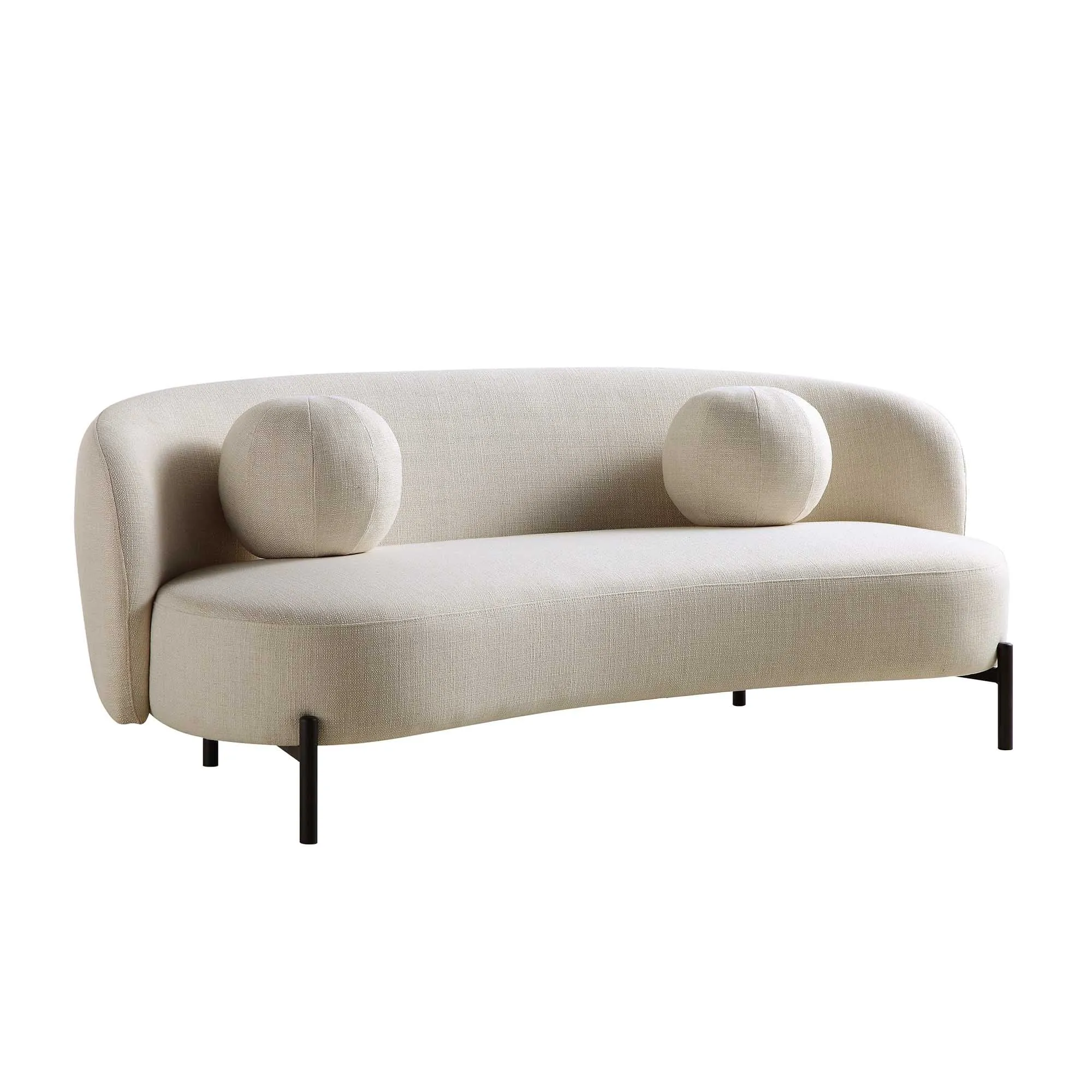 Amboise 3-Seater Curved Sofa with Ball Cushions, Beige Linen Blend