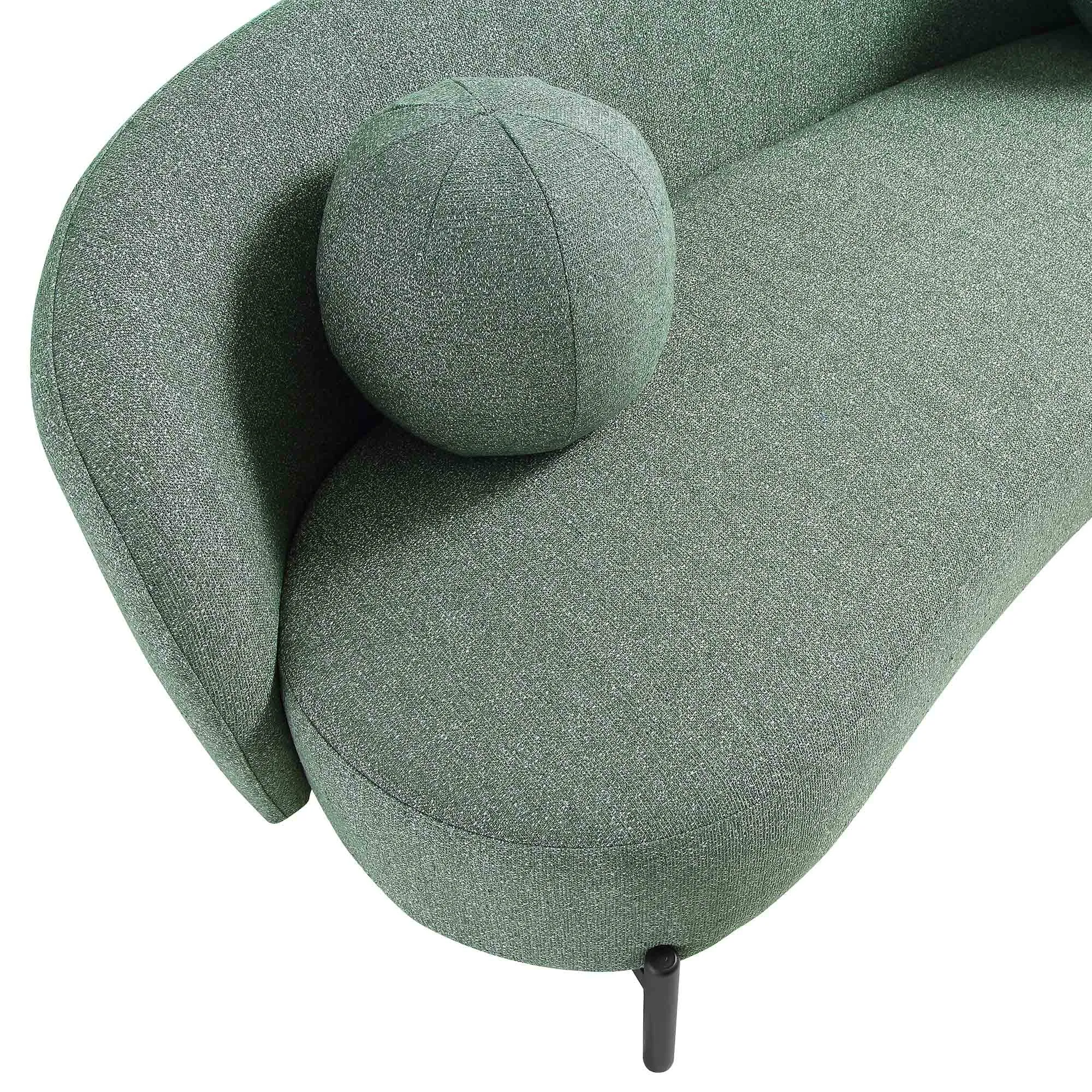 Amboise 3-Seater Curved Sofa with Ball Cushions, Spruce Green Textured Fabric