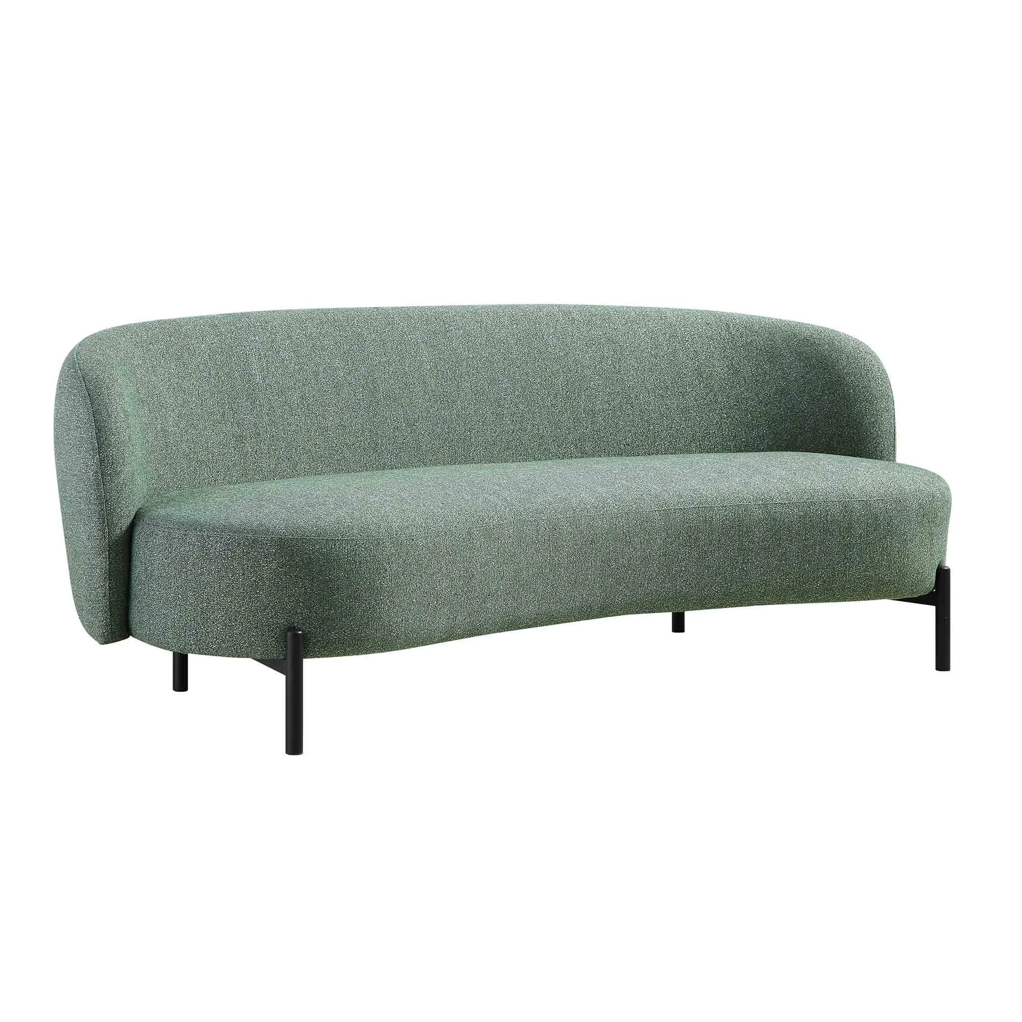 Amboise 3-Seater Curved Sofa with Ball Cushions, Spruce Green Textured Fabric