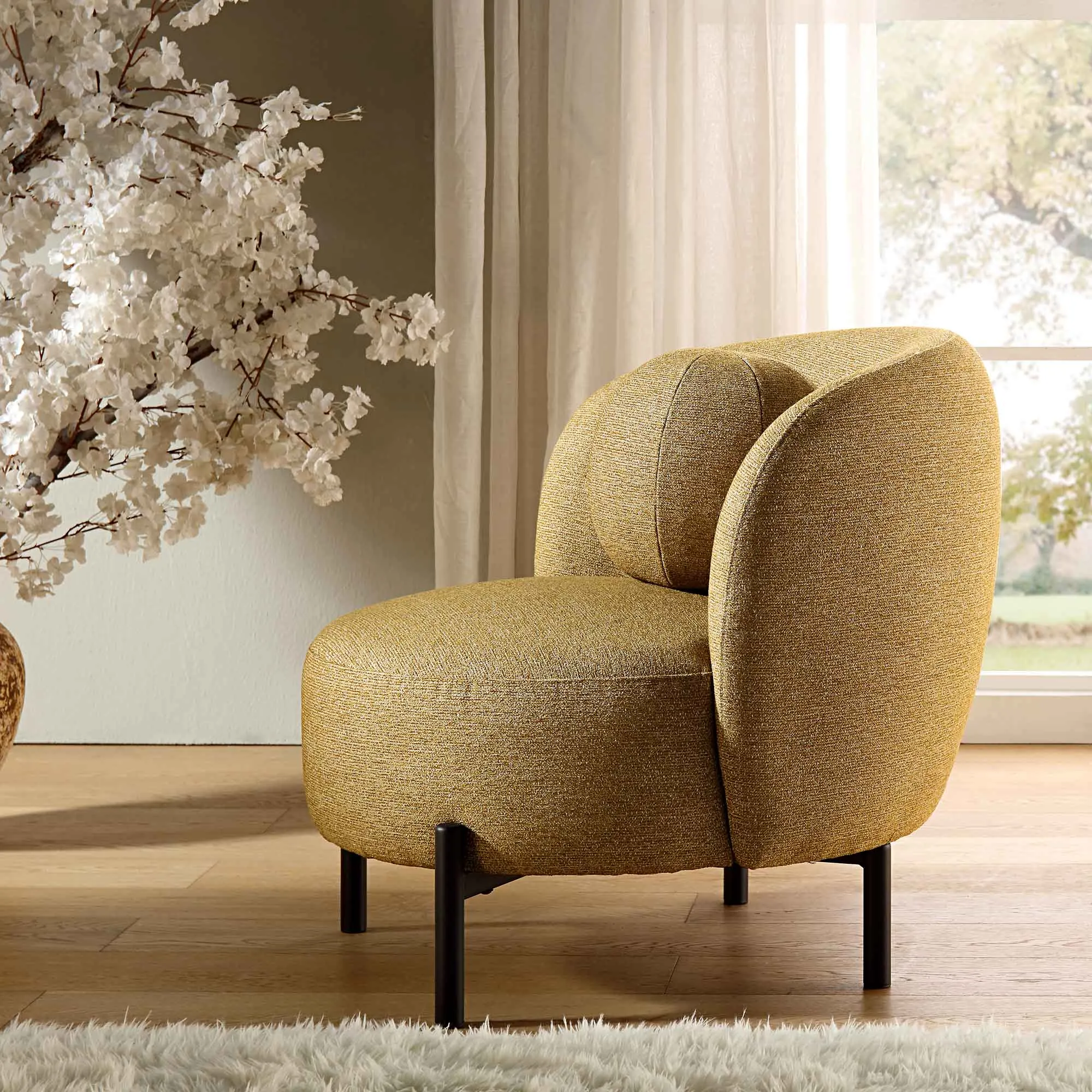 Amboise Armchair with Ball Cushion, Marigold Textured Fabric