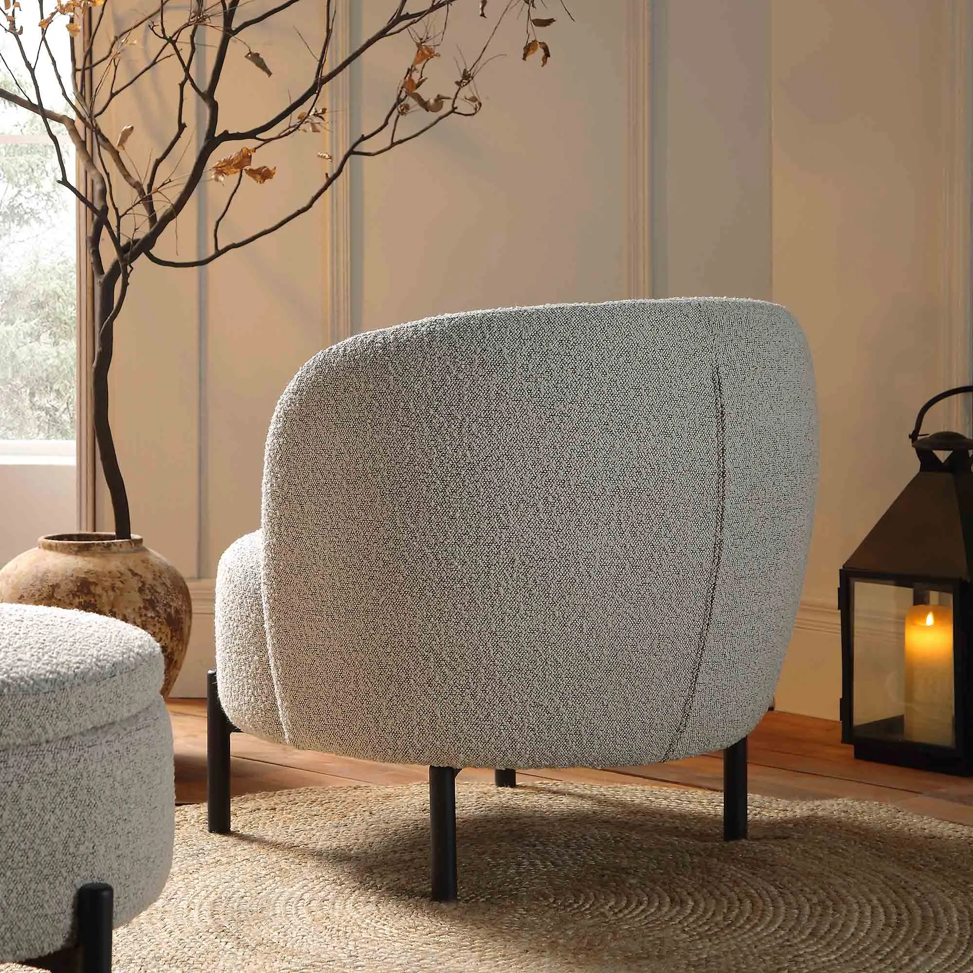 Amboise Armchair with Ball Cushion, Mist Grey Boucle