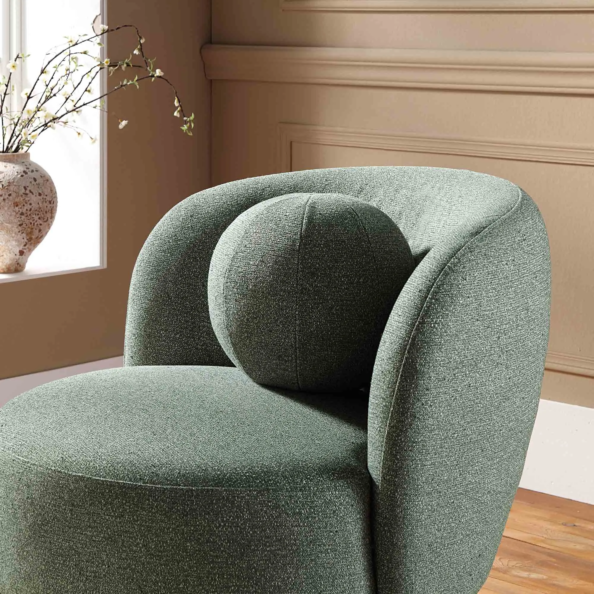 Amboise Armchair with Ball Cushion, Spruce Green Textured Fabric