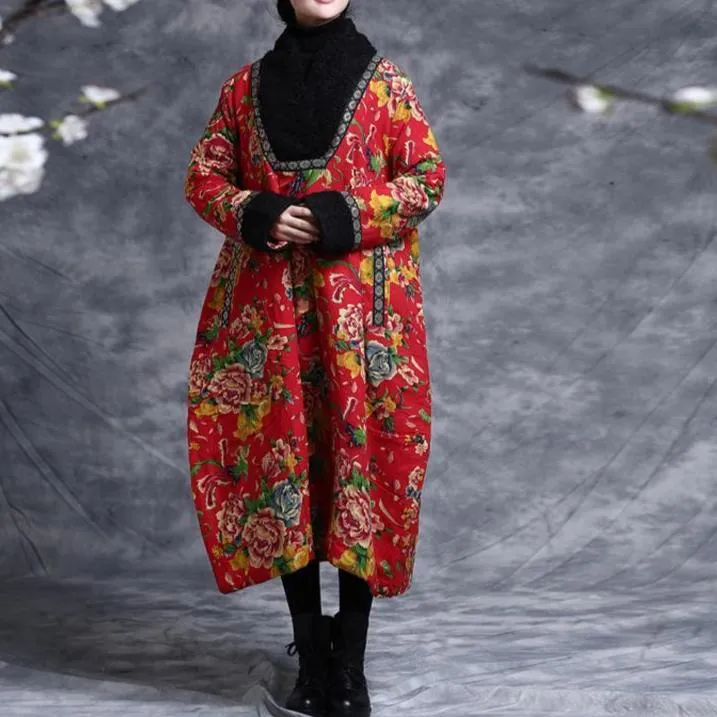 Babakud Women Winter Ethnic Flower Cotton Long Coat