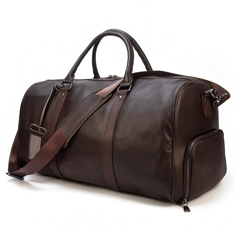 Barnaby Cowhide Leather Duffel Bag With Shoe Pocket