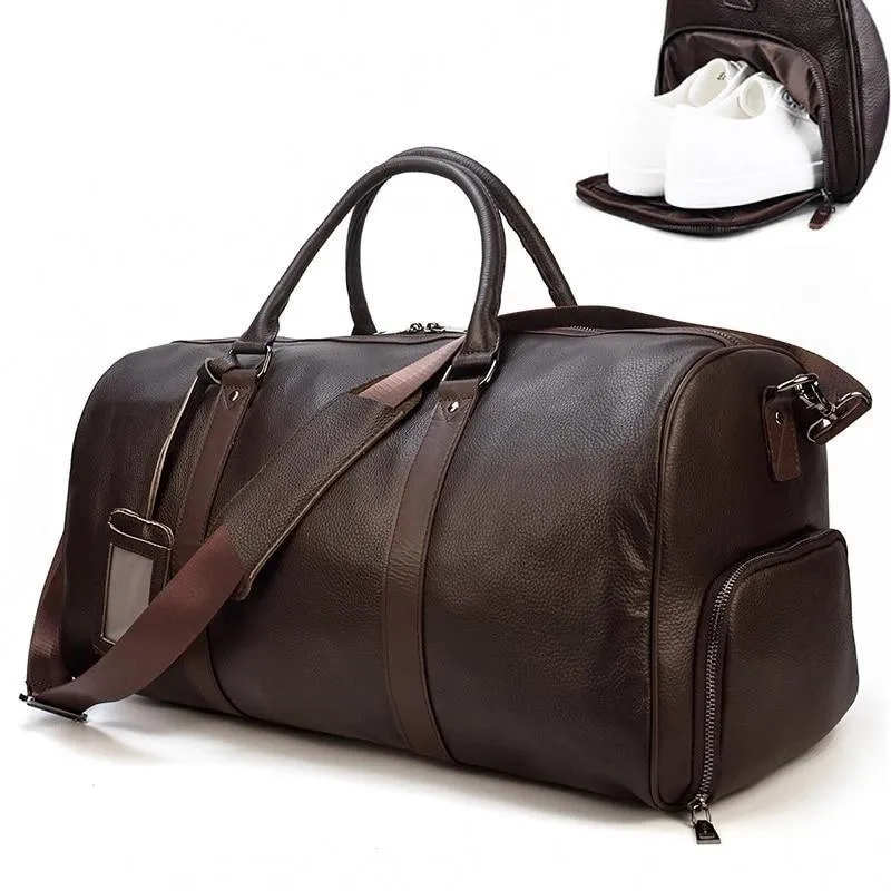 Barnaby Cowhide Leather Duffel Bag With Shoe Pocket