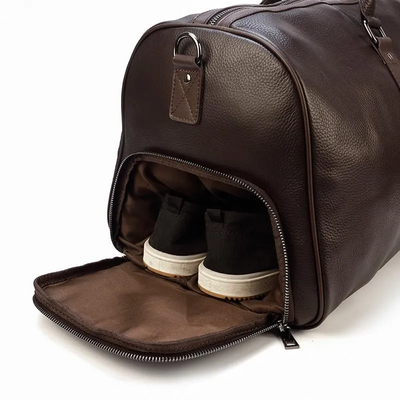 Barnaby Cowhide Leather Duffel Bag With Shoe Pocket