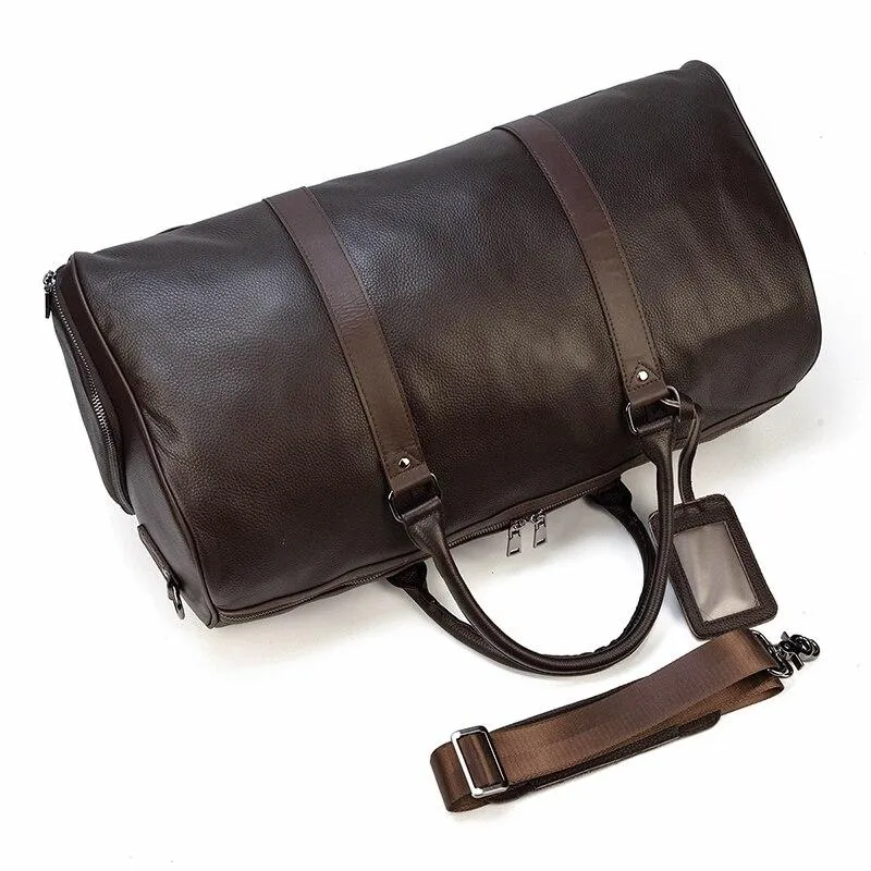 Barnaby Cowhide Leather Duffel Bag With Shoe Pocket