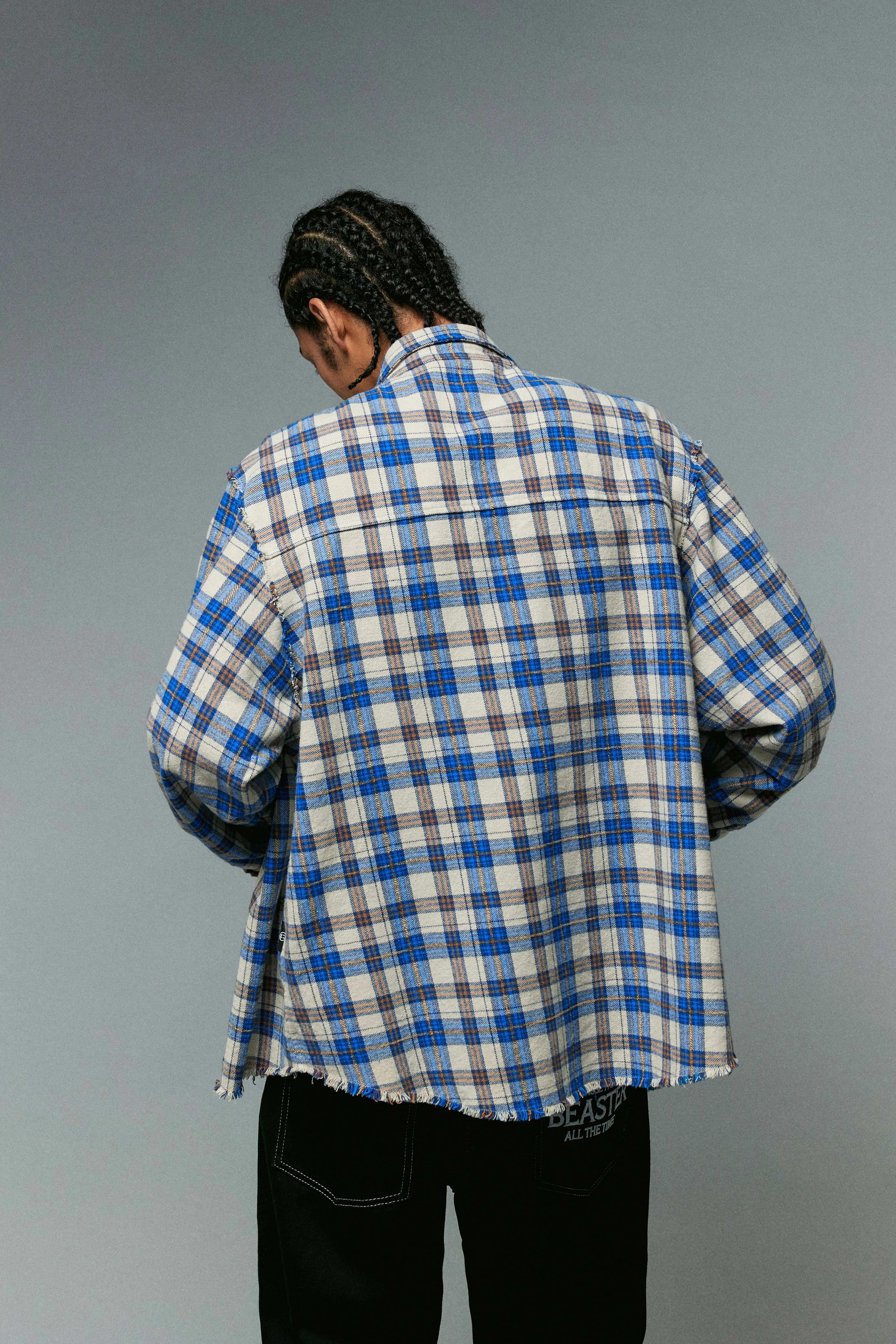 BEASTER Old Mushroom Retro Trend Blue and Yellow Plaid Shirt Jacket