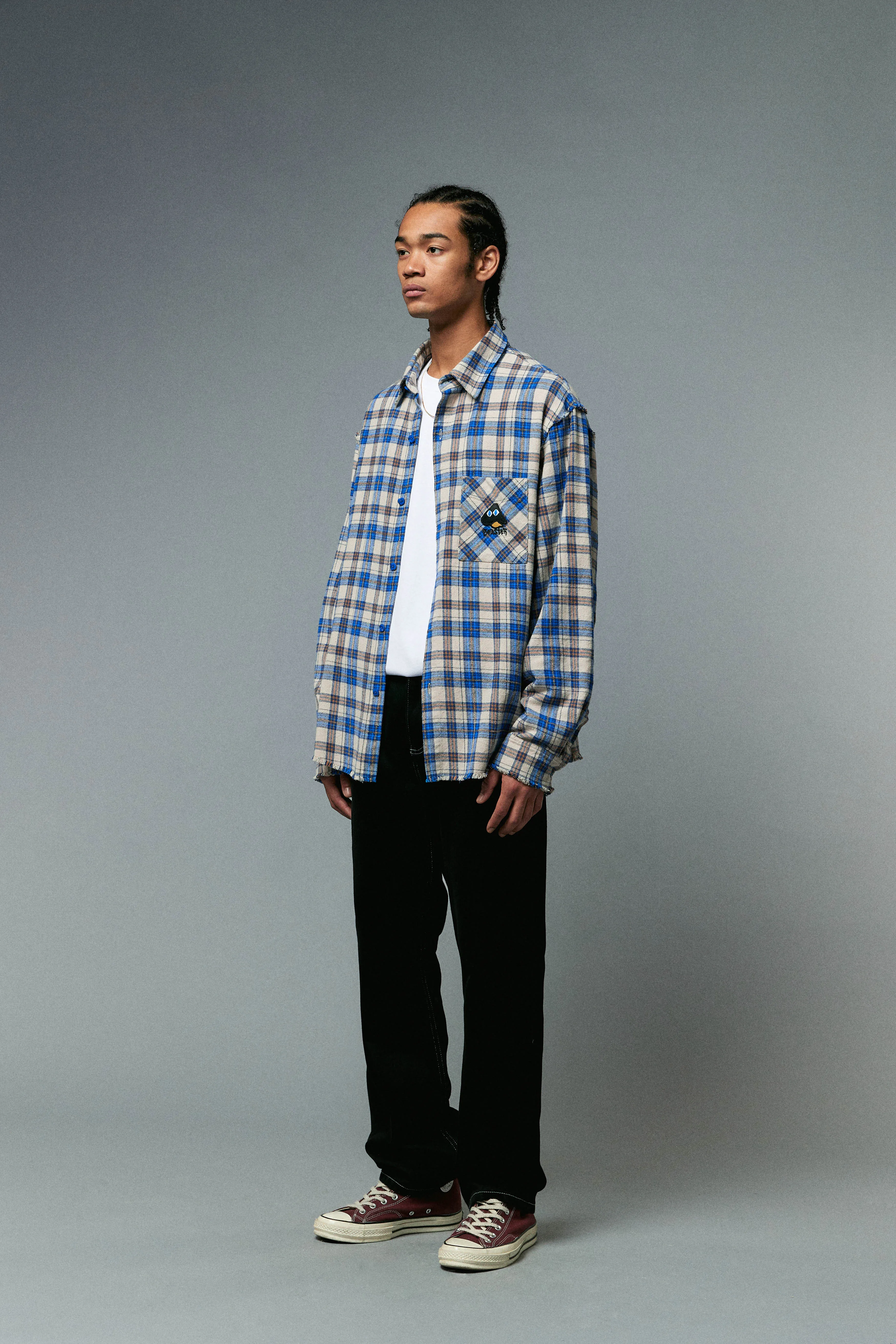 BEASTER Old Mushroom Retro Trend Blue and Yellow Plaid Shirt Jacket