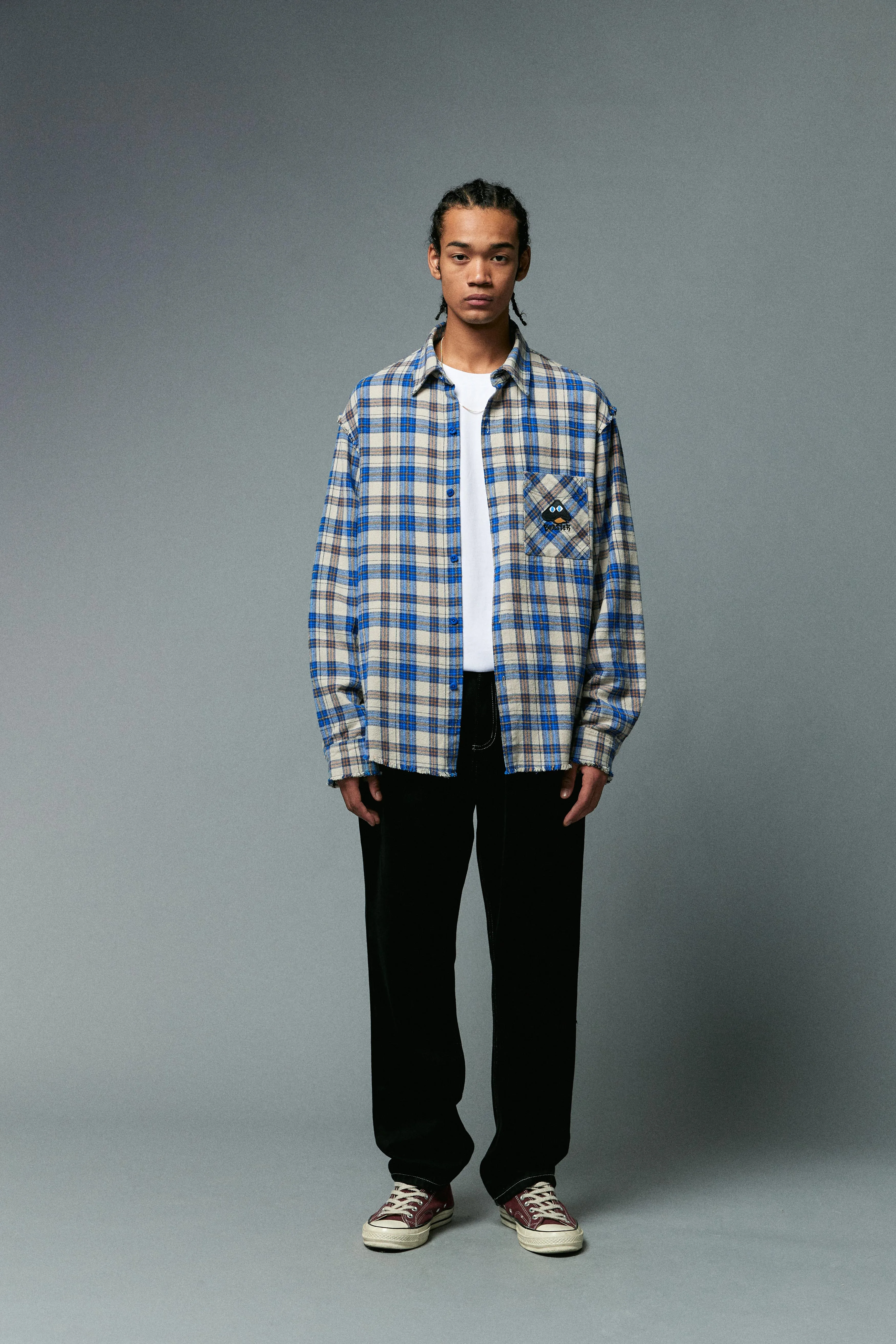 BEASTER Old Mushroom Retro Trend Blue and Yellow Plaid Shirt Jacket