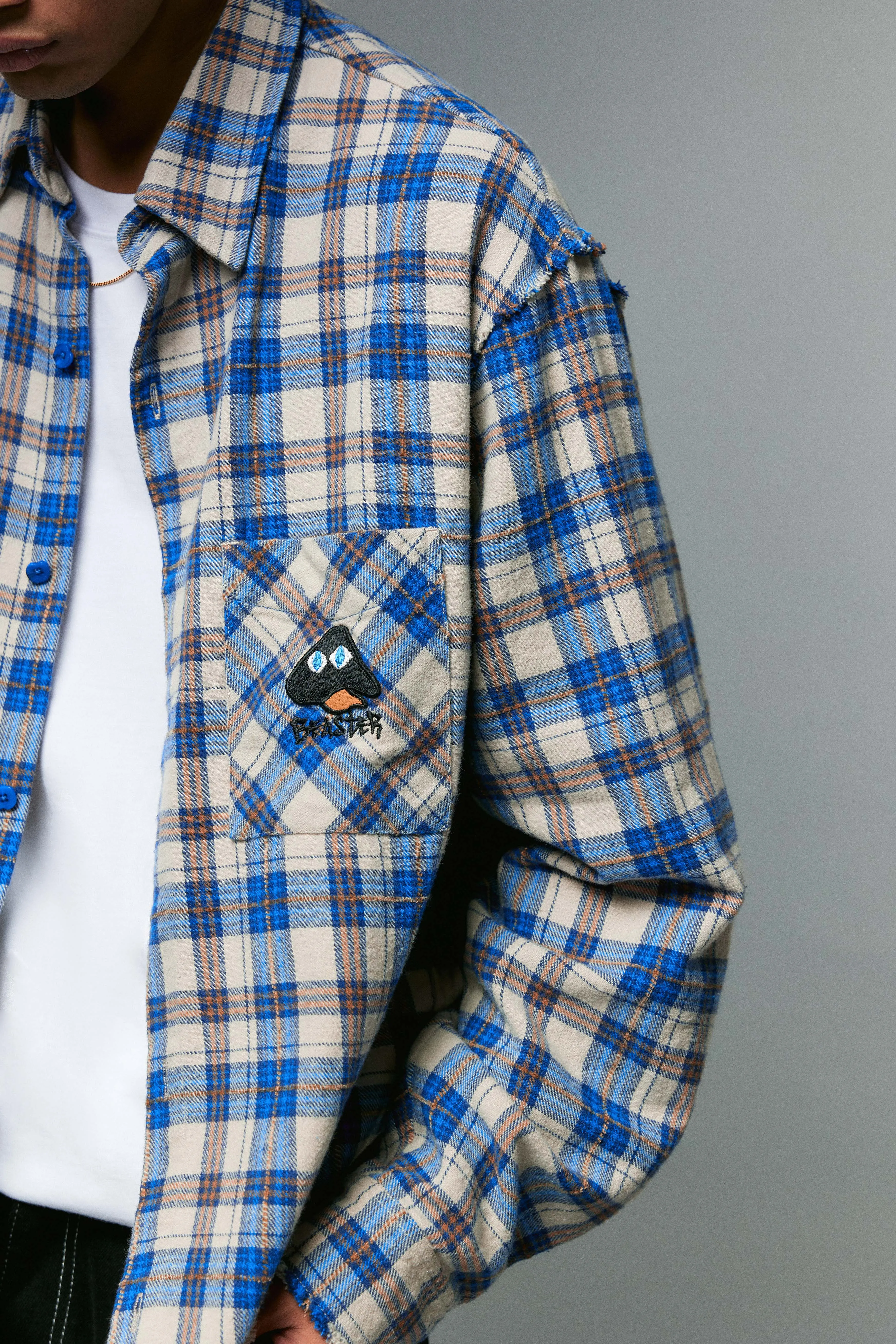 BEASTER Old Mushroom Retro Trend Blue and Yellow Plaid Shirt Jacket