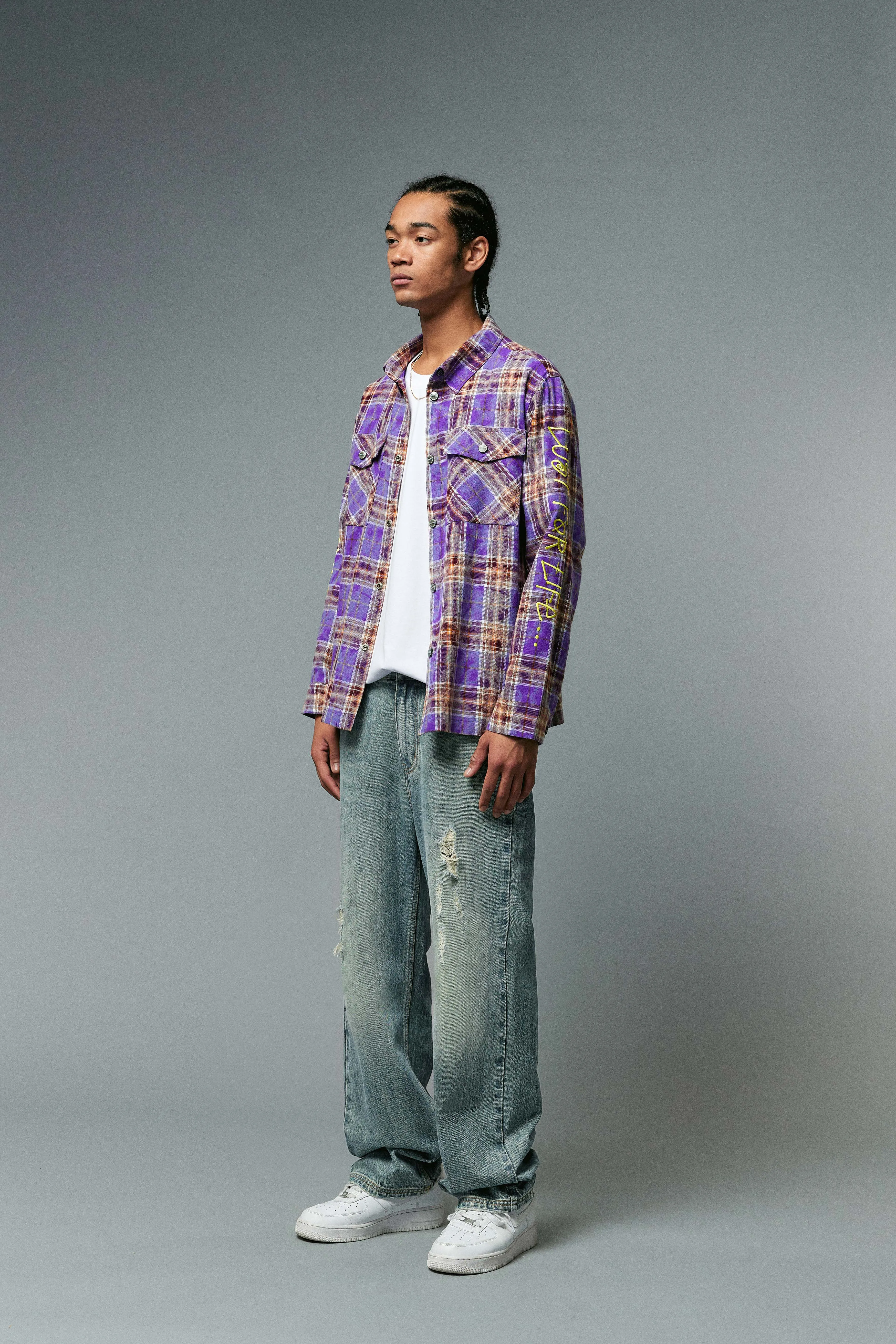 BEASTER Washed Haze Plaid Shirt