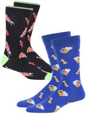 Beer Football And Pizza 2 Pack Mens Novelty Crazy Dress Crew Socks