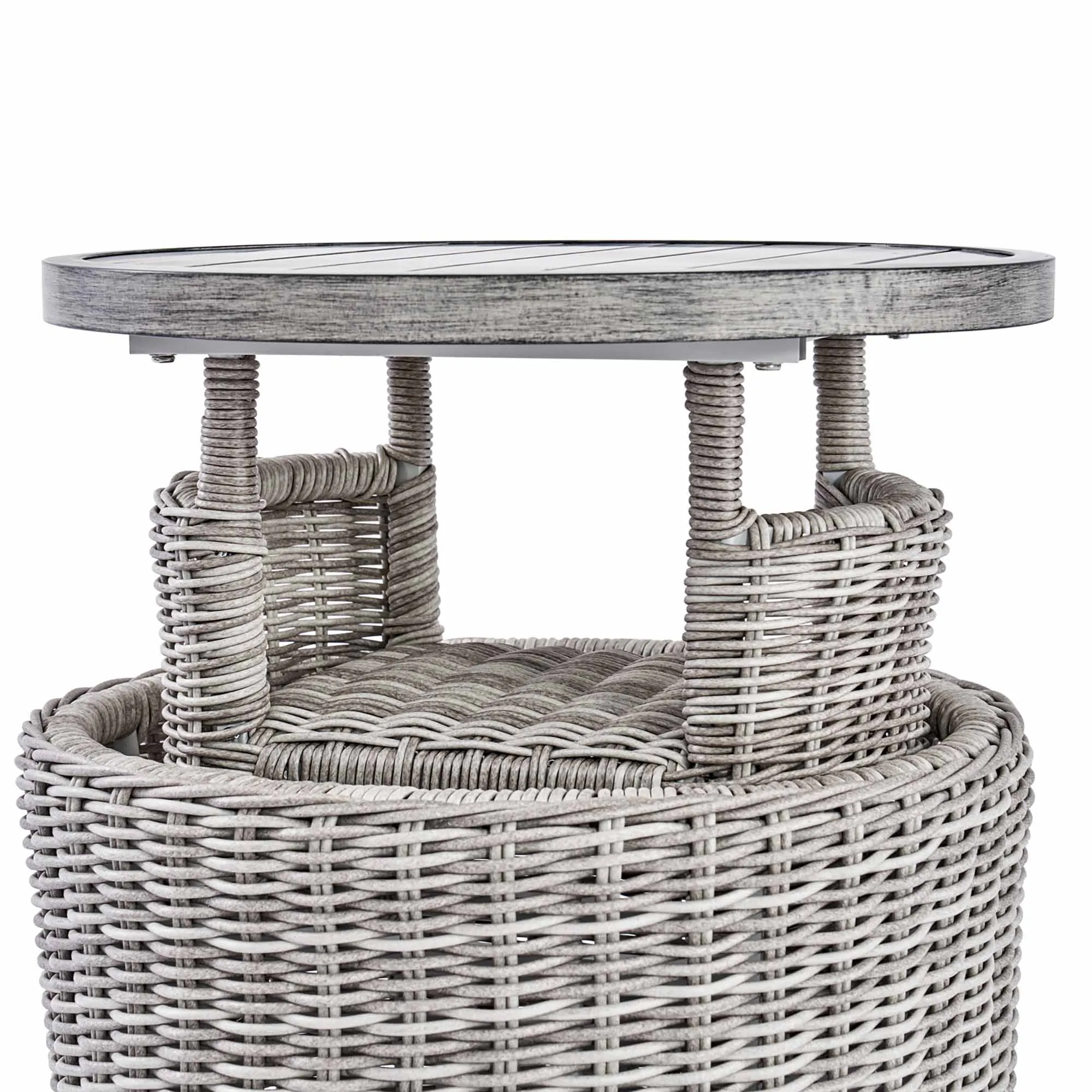 Bellagio Round Wicker Bistro Set with Rising Side Table, Light Grey