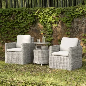 Bellagio Round Wicker Bistro Set with Rising Side Table, Light Grey