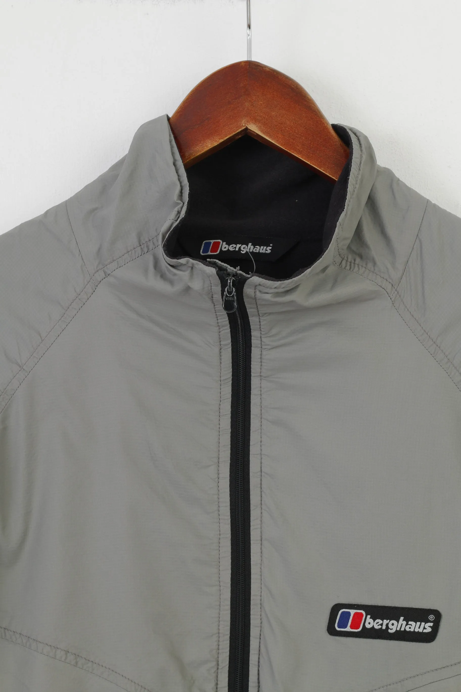 Berghaus Men L Jacket Zip Neck Grey Nylon Fleece Inside Collar Sport Vintage Top